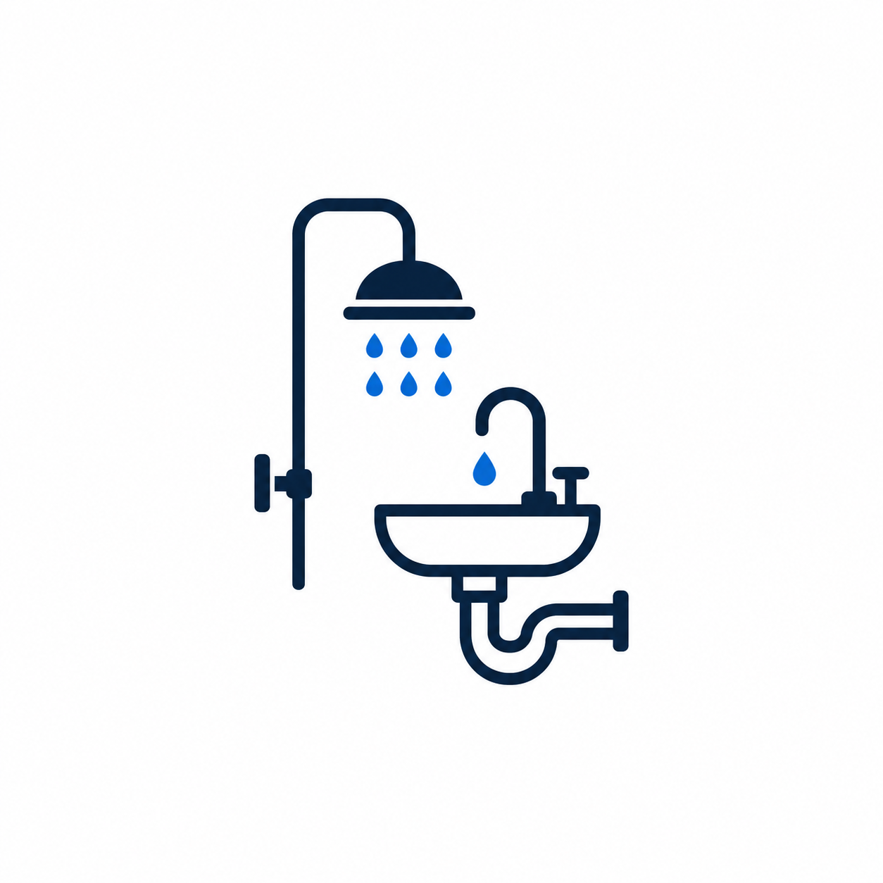Bathroom plumbing icon with shower, sink and water pipes for plumbing services in Valencia