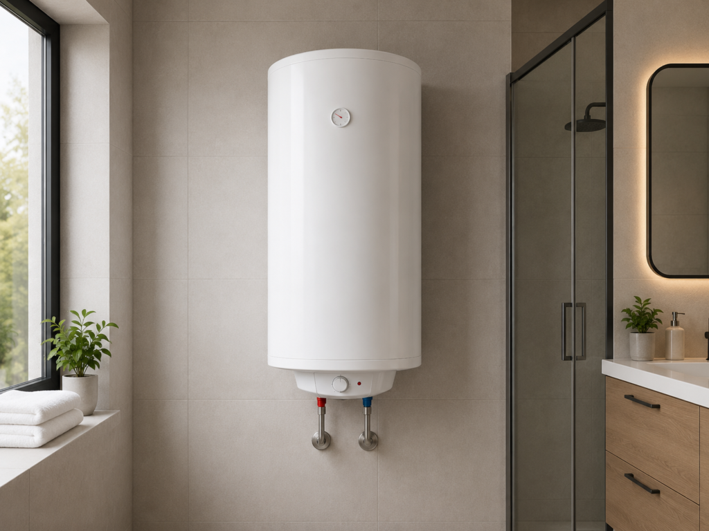 Installed electric water heater in a modern bathroom in Valencia