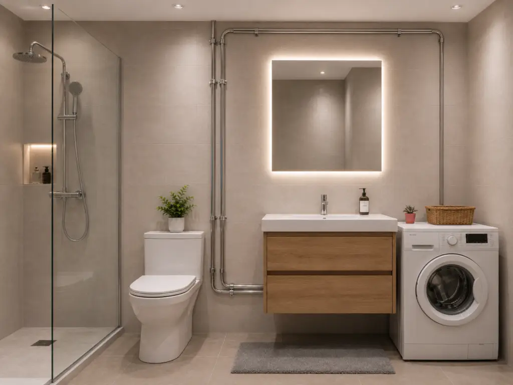 Plumber replacing bathroom plumbing pipes in a Valencia apartment