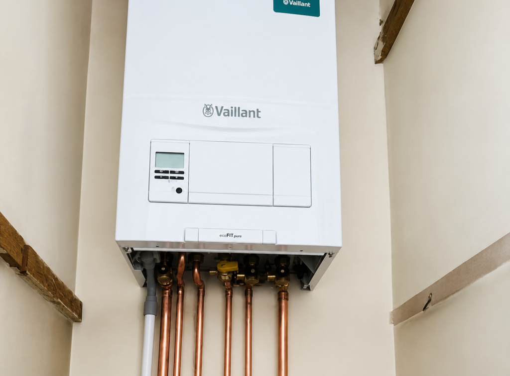 Installed Vaillant gas boiler with copper pipes in Patraix, Valencia